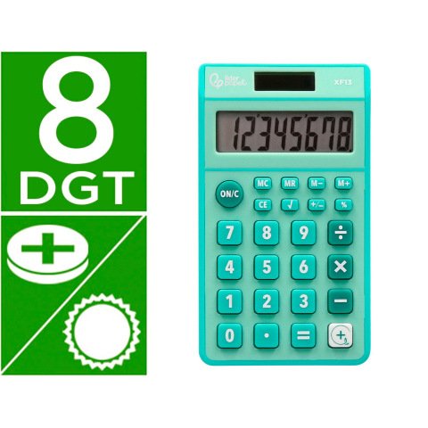 Calculadora liderpapel bolsillo xf13 8 digitos solar y pilas color verde 115x65x8 mm