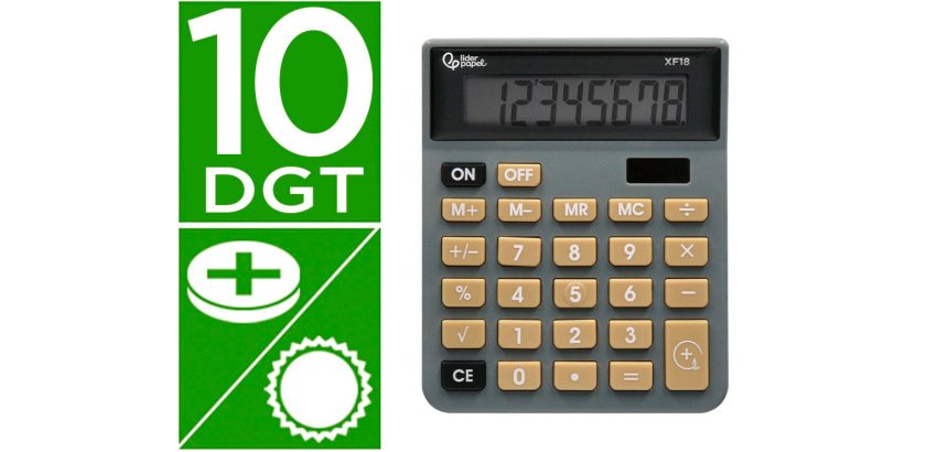 Calculadora liderpapel sobremesa xf18 8 digitos solar y pilas color gris 127x105x24 mm