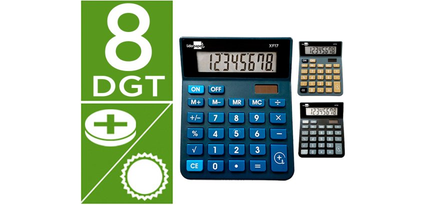 Calculadora liderpapel sobremesa xf19 8 digitos solar y pilas 127x105x24 mm expositor 10 unidades