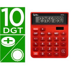 Calculadora liderpapel sobremesa xf22 10 digitos solar y pilas color rojo 127x105x24 mm