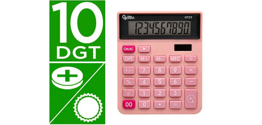 Calculadora liderpapel sobremesa xf23 10 digitos solar y pilas color rosa 127x105x24 mm
