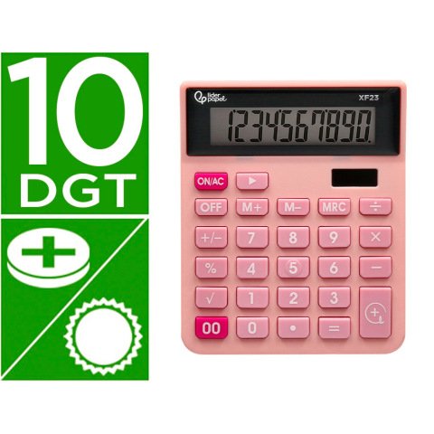 Calculadora liderpapel sobremesa xf23 10 digitos solar y pilas color rosa 127x105x24 mm
