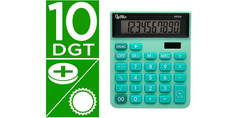 Calculadora liderpapel sobremesa xf24 10 digitos solar y pilas color verde 127x105x24 mm
