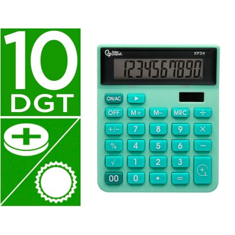Calculadora liderpapel sobremesa xf24 10 digitos solar y pilas color verde 127x105x24 mm