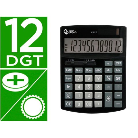 Calculadora liderpapel sobremesa xf27 12 digitos tasas solar y pilas color negro 155x115x25 mm