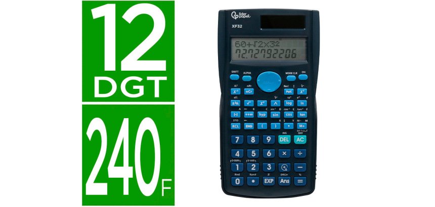 Calculadora liderpapel cientifica xf32 12 digitos 240 funciones con tapa solar y pilas color azul 156x85x20