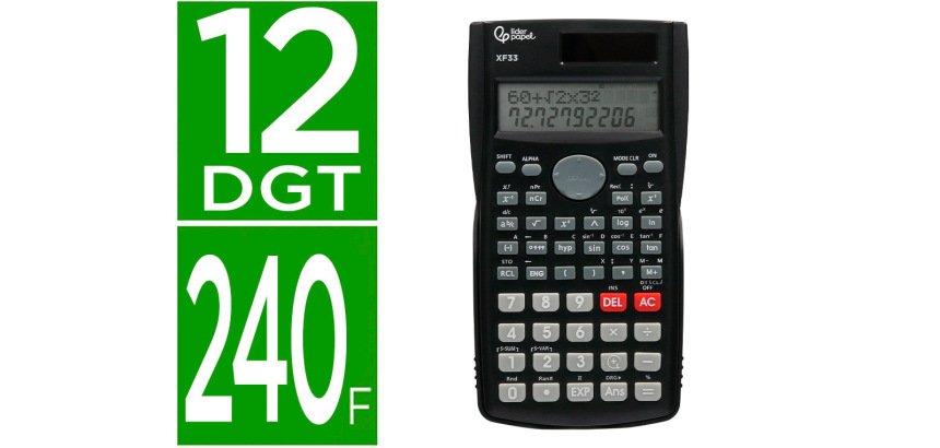 Calculadora liderpapel cientifica xf33 12 digitos 240 funciones con tapa solar y pilas color negro 156x85x20