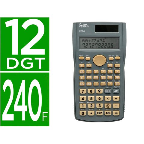 Calculadora liderpapel cientifica xf34 12 digitos 240 funciones con tapa solar y pilas color gris 156x85x20