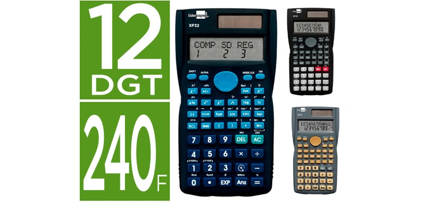 Calculadora liderpapel cientif ica xf35 240 funciones con tapa solar y pilas expositor de 10 unidades colores surtidos