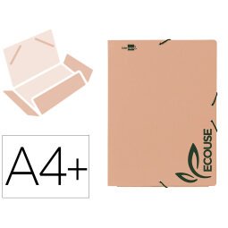 Carpeta liderpapel gomas din a4+ 3 solapas ecouse cartulina 400 g/m2 color kraft marron