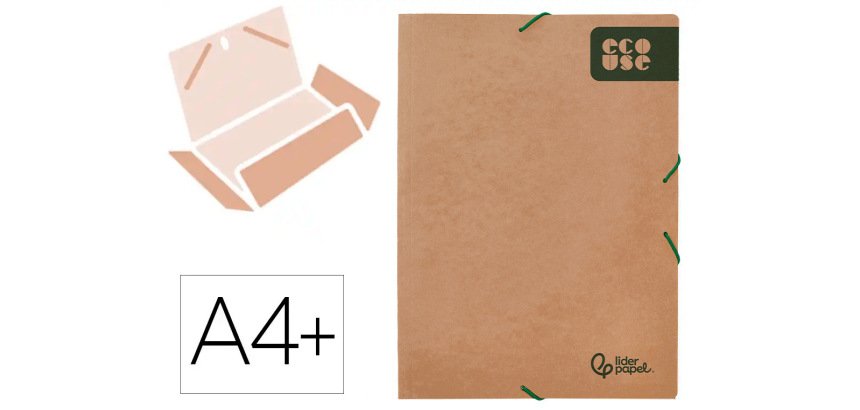 Carpeta liderpapel gomas tres solapas ecouse cartulina 400 gr din a4+ color kraft marron