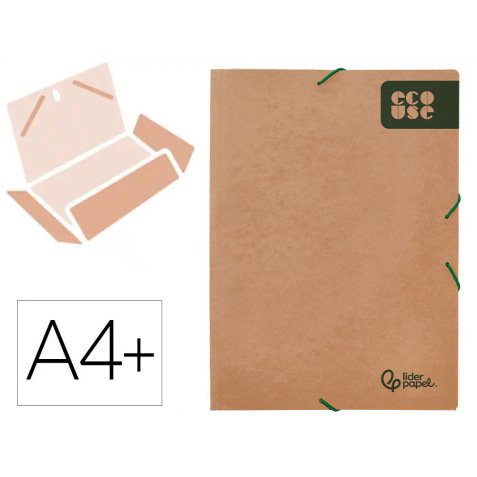 Carpeta liderpapel gomas tres solapas ecouse cartulina 400 gr din a4+ color kraft marron