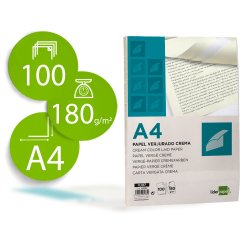 Papel verjurado liderpapel a4 180g/m2 crema paquete de 100 hojas