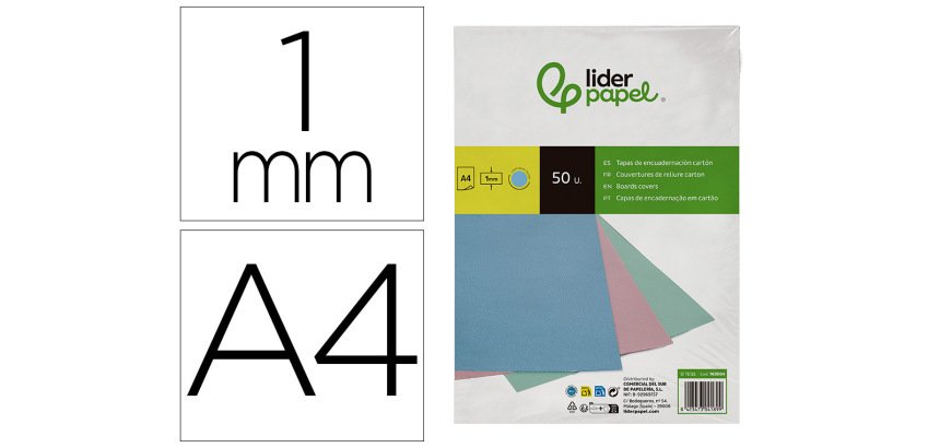 Cubiertas para encuadernar Liderpapel cartón A4 1 mm celeste - Paquete de 50 unidades