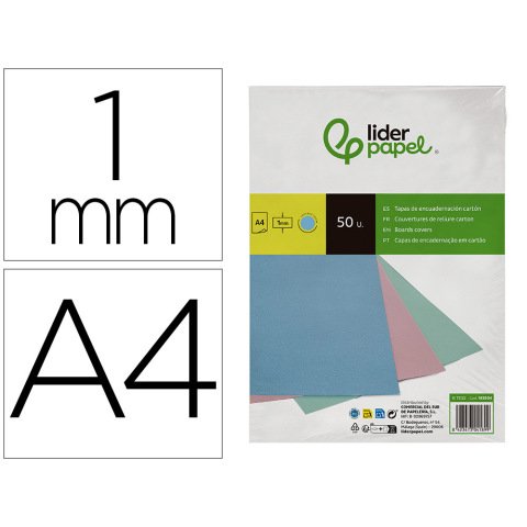 Cubiertas para encuadernar Liderpapel cartón A4 1 mm celeste - Paquete de 50 unidades