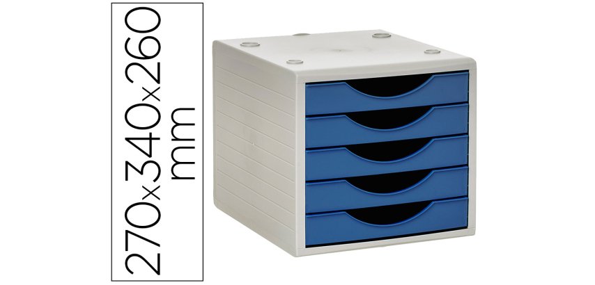 Fichero cajones de sobremesa archivo 2000 5 cajones color azul opaco 270x340x260 mm carcasa gris
