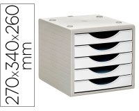 Fichero cajones de sobremesa archivo 2000 5 cajones color blanco opaco 270x340x260 mm carcasa gris