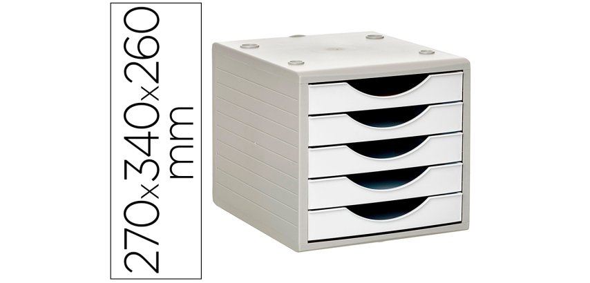 Fichero cajones de sobremesa archivo 2000 5 cajones color blanco opaco 270x340x260 mm carcasa gris