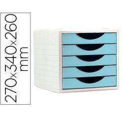 Fichero cajones de sobremesa archivo 2000 5 cajones color azul pastel 270x340x260 mm