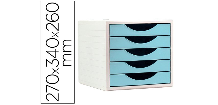 Fichero cajones de sobremesa archivo 2000 5 cajones color azul pastel 270x340x260 mm carcasa gris