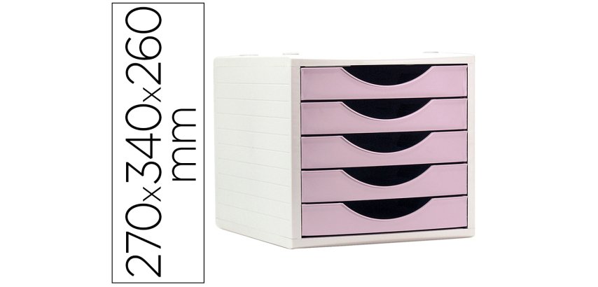 Fichero cajones de sobremesa archivo 2000 5 cajones color rosa pastel 270x340x260 mm carcasa gris