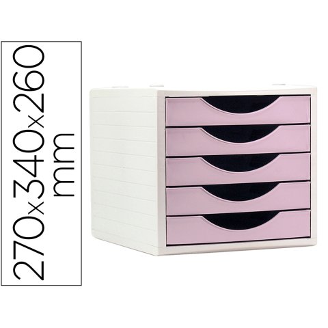 Fichero cajones de sobremesa archivo 2000 5 cajones color rosa pastel 270x340x260 mm