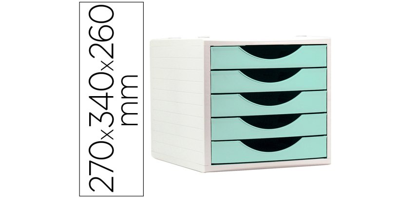 Fichero cajones de sobremesa archivo 2000 5 cajones color verde pastel 270x340x260 mm
