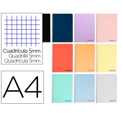 Cuaderno espiral liderpapel a4 wonder tapa plastico 80h 90gr cuadro 5mm con margen colores surtidos