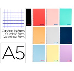 Cuaderno espiral liderpapel a5 wonder tapa plastico 80h 90gr cuadro 5mm con margen colores surtidos