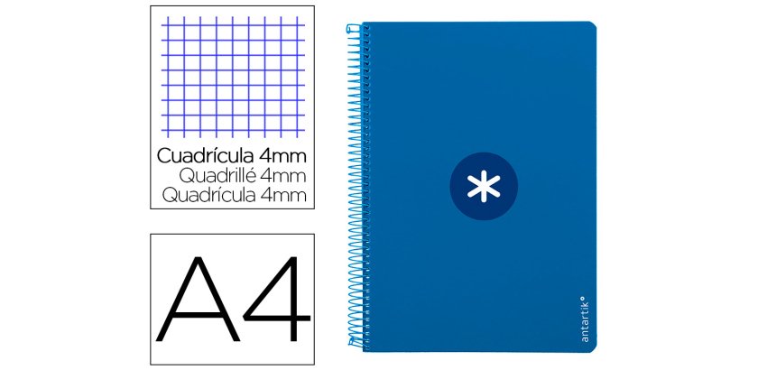 Cuaderno espiral a4 antartik tapa dura 80h 90gr cuadro 4mm con margen color azul oscuro