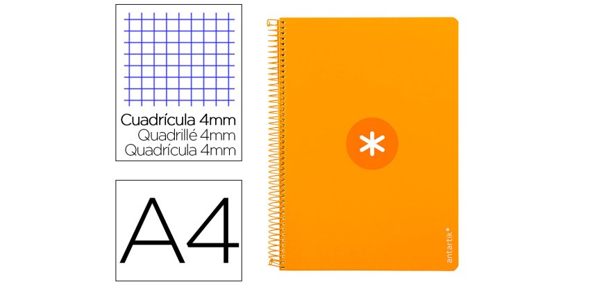 Cuaderno espiral a4 antartik tapa dura 80h 90gr cuadro 4mm con margen color mostaza