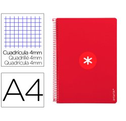 Cuaderno espiral a4 antartik tapa dura 80h 90gr cuadro 4mm con margen color frambuesa