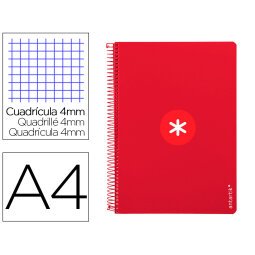 Cuaderno espiral a4 antartik tapa dura 80h 90gr cuadro 4mm con margen color frambuesa