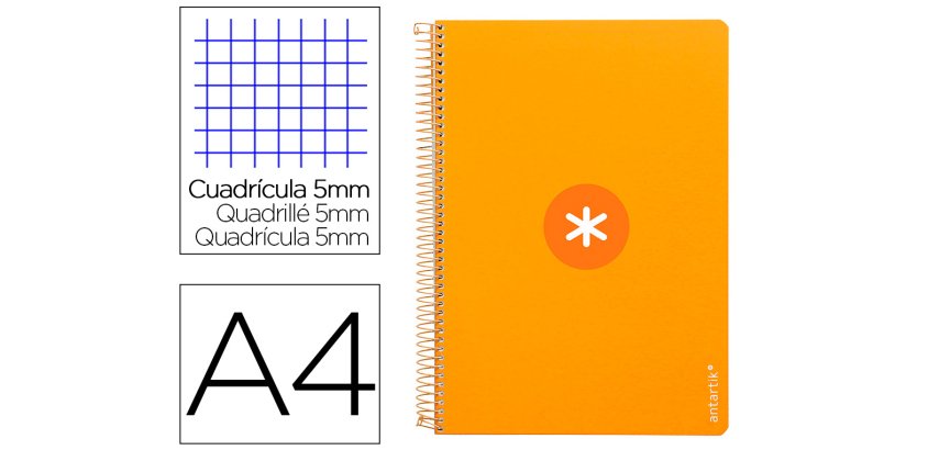 Cuaderno espiral antartik a4 micro tapa dura 80h 100gr cuadro 5mm sin banda4 taladros color mostaza