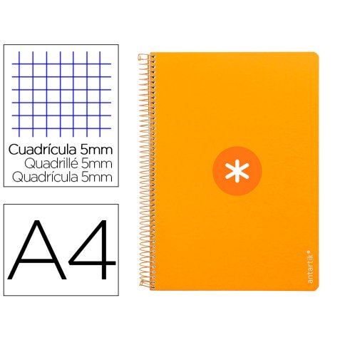 Cuaderno espiral antartik a4 micro tapa dura 80h 100gr cuadro 5mm sin banda4 taladros color mostaza