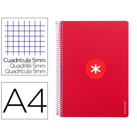 Cuaderno espiral antartik a4 micro tapa dura 80h 100gr cuadro 5mm sin banda4 taladros color frambuesa