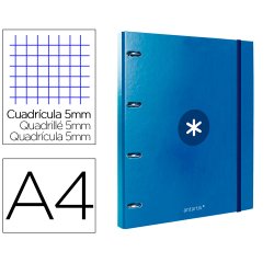 Carpeta con recambio antartik a4 cuadro 5mm forrada 4 anillas 25mm redondas color azul marino