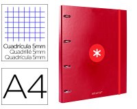 Carpeta con recambio antartik a4 cuadro 5mm forrada 4 anillas 25mm redondas color frambuesa