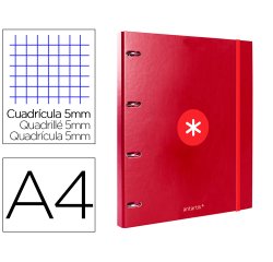 Carpeta con recambio antartik a4 cuadro 5mm forrada 4 anillas 25mm redondas color frambuesa