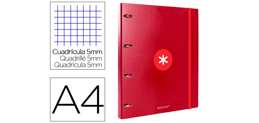Carpeta con recambio antartik a4 cuadro 5mm forrada 4 anillas 25mm redondas color frambuesa