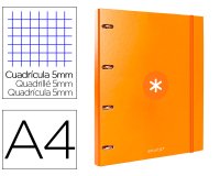 Carpeta con recambio antartik a4 cuadro 5mm forrada 4 anillas 25mm redondas color mostaza
