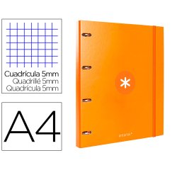 Carpeta con recambio antartik a4 cuadro 5mm forrada 4 anillas 25mm redondas color mostaza