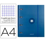Carpeta con recambio antartik a4 cuadro 5mm forrada 4 anillas 40mm redondas con solapa color azul marino