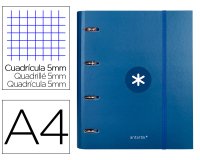 Carpeta con recambio antartik a4 cuadro 5mm forrada 4 anillas 40mm redondas con solapa color azul marino