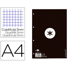 Recambio liderpapel A4 antartik 80 hojas 90g/m2 cuadro 5 mm 4 taladros 1 banda marco color negro