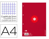 Recambio liderpapel A4 Antartik 80 hojas 90g/m2 cuadro 5 mm 4 taladros 1 banda marco color frambuesa