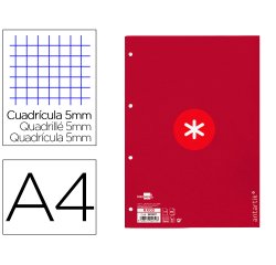 Recambio liderpapel A4 Antartik 80 hojas 90g/m2 cuadro 5 mm 4 taladros 1 banda marco color frambuesa