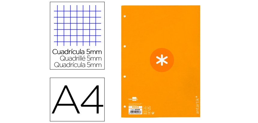 Recambio liderpapel A4 antartik 80 hojas 90g/m2 cuadro 5 mm 4 taladros 1 banda marco color mostaza