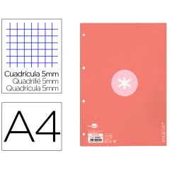 Recambio liderpapel A4 Antartik 80 hojas 90g/m2 cuadro 5 mm 4 taladros 1 banda marco color rosa