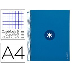 Cuaderno espiral a4 micro antartik tapa forrada 120h 90 gr cuadro 5mm 5 bandas 4 taladros color azul marino